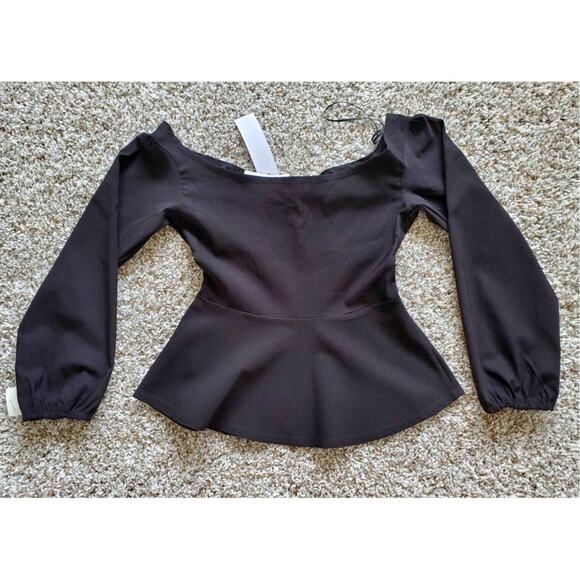 Topshop Bengaline Off the Shoulder Bardot Neck Black Women's Blouse size 2 - Picture 3 of 12